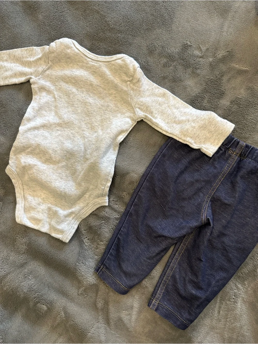 Carter's Grey Long-Sleeve Dog Print One-Piece with Navy Pants
